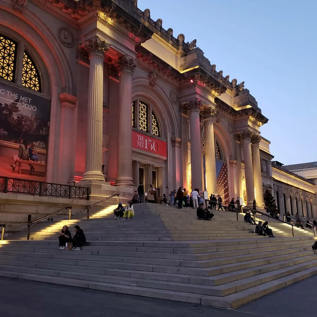 Front entrance of the Met Museum seen at night